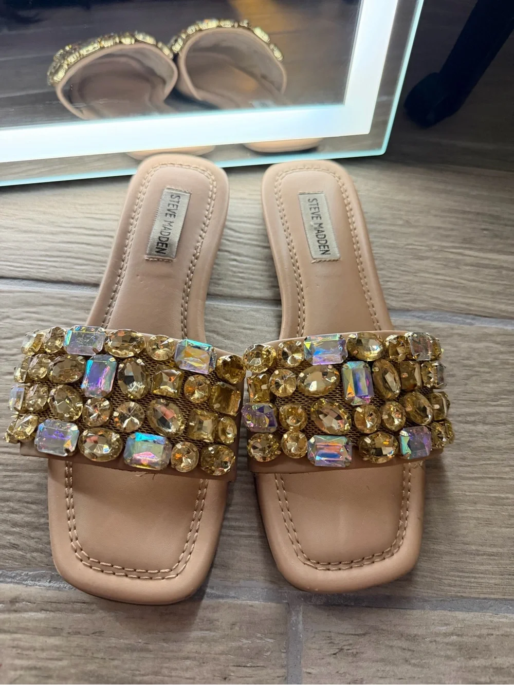 Steve Madden Tan Jeweled Sandals